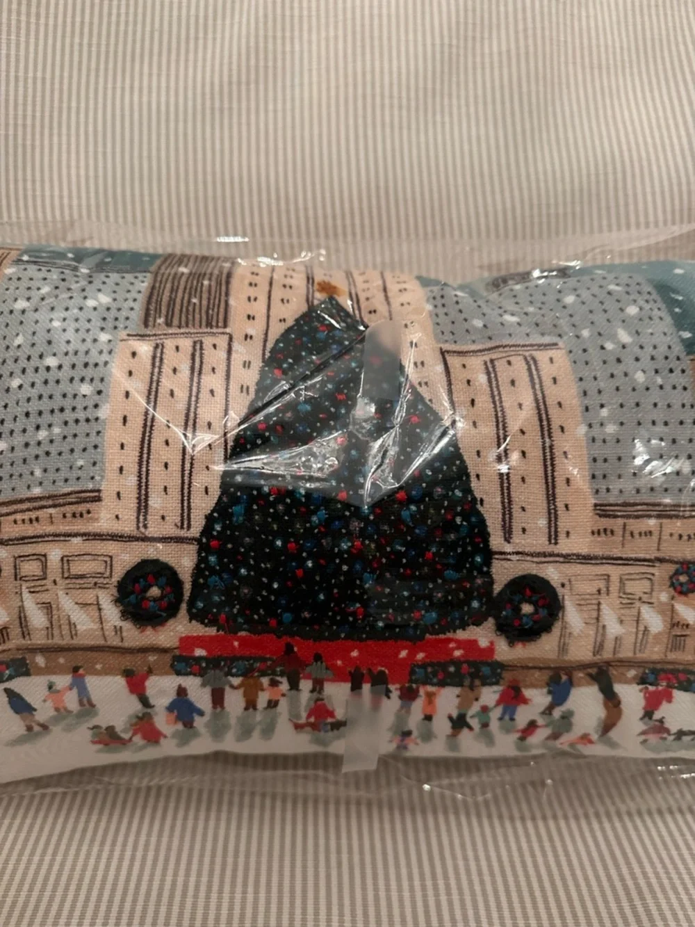 West Elm NYC Holiday Ice Rink Decorative Pillow - Tan, Blue, Red, Black, Cream